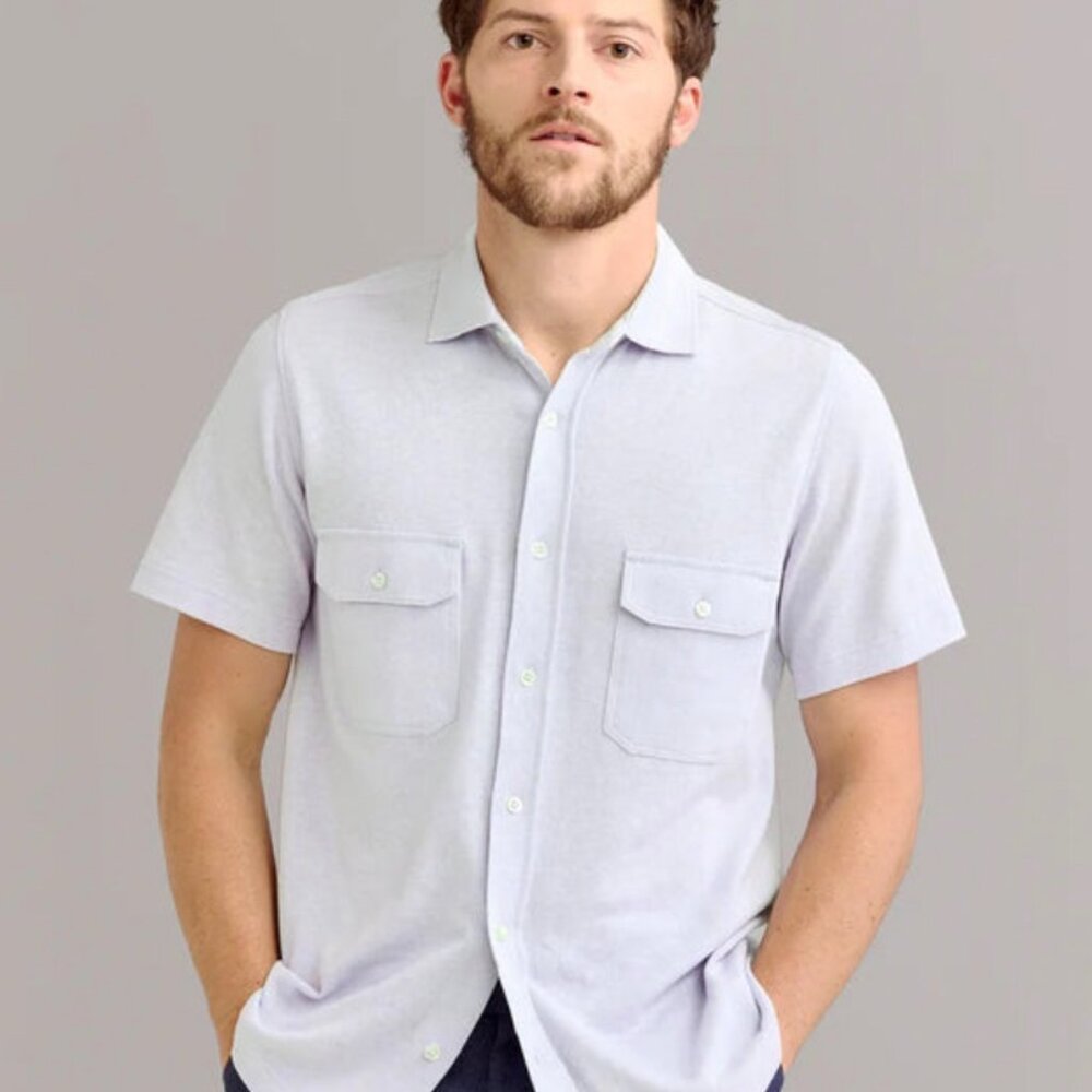 NWT!! Billy Reid Short Sleeve Hemp Cotton Knit Shirt Pebble Blue - Large